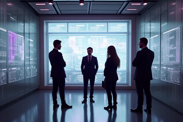 Business people discussing IT strategy in a modern office